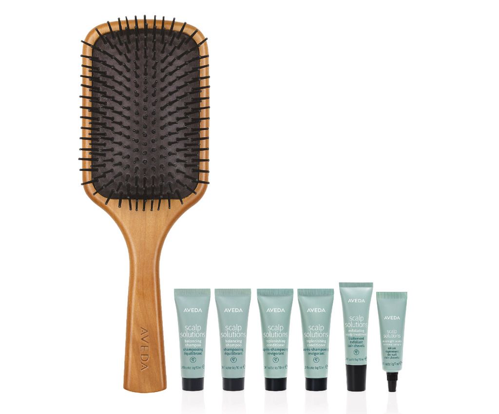 wooden paddle brush &amp; scalp solutions set