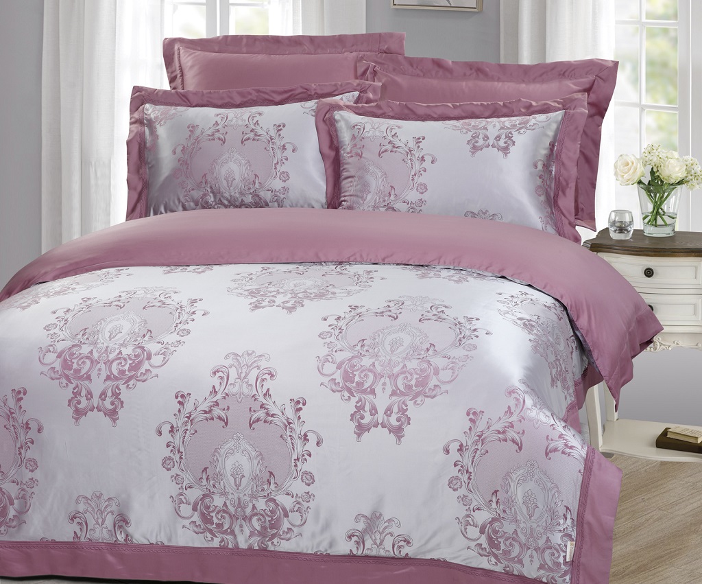 Rosy Silk Jacquard Bed Set (MS003)