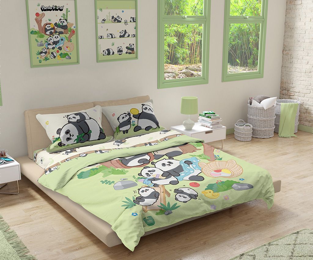 Ocean Park Panda Friends 1900 Threads Bamboo Textile Bedding Set (BCS-PA2502)