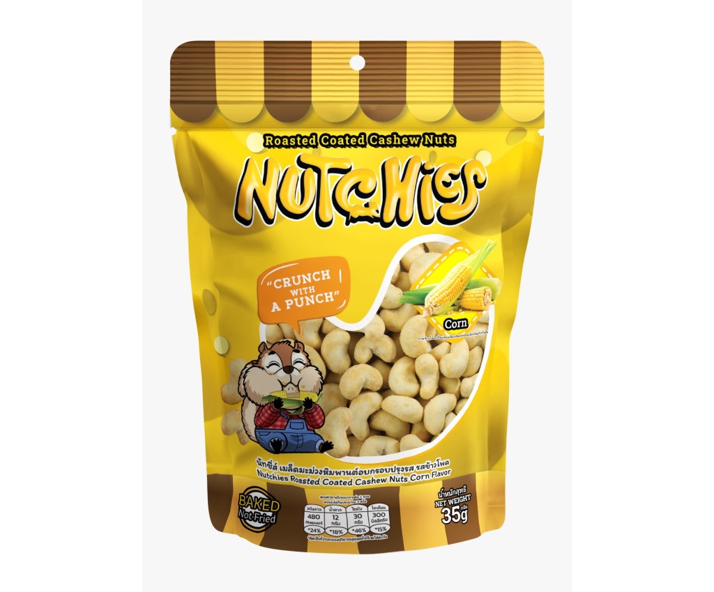 Nutchies Roasted Coated Cashew Nuts Golden Corn 35g