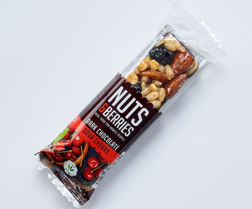 Organic Dark Chocolate + Sour Cherry Crunchu Nut Bar 40g