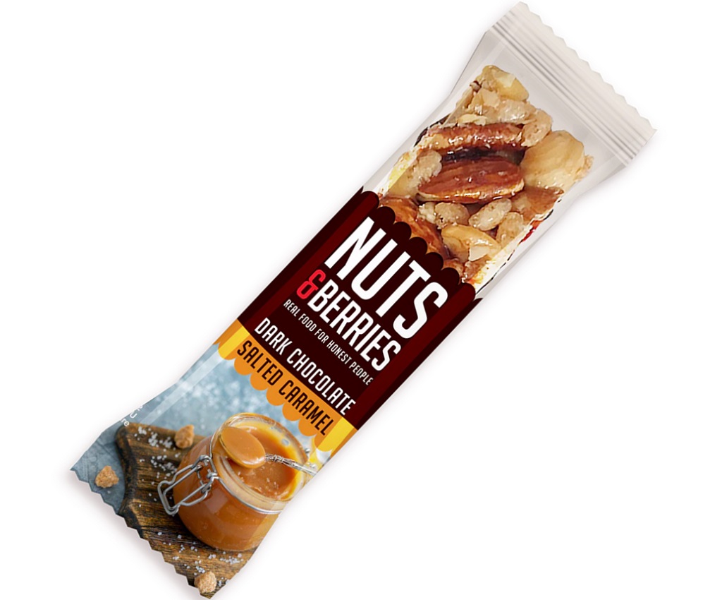 Organic Dark Chocolate + Salted Caramel Chrunchy Nut Bar 40g