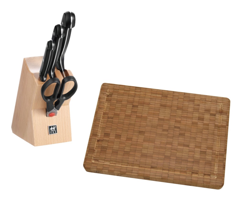 TWIN Chef Knife Block Set 5pcs &amp;Bamboo Cutting Board (M)