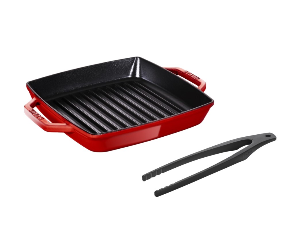 Double Handle Square Grill 23cm &amp; Tongs Set