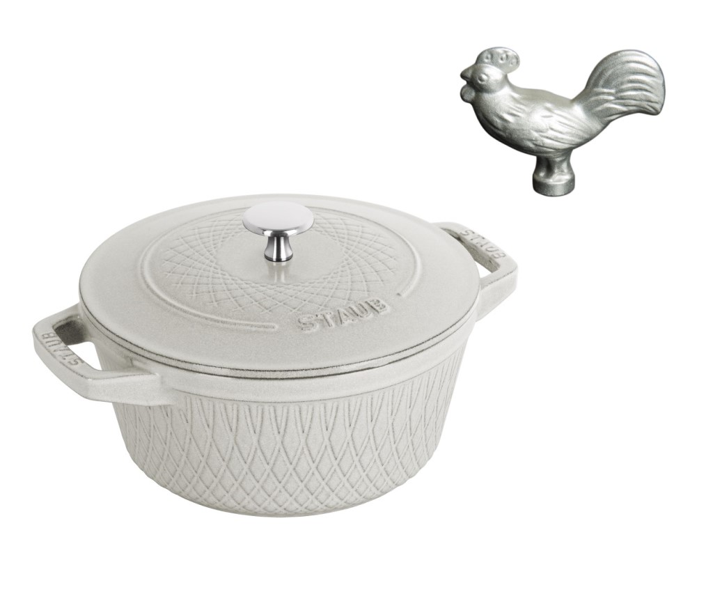 Cocotte Twister 20cm/2.3L (White Truffle) &amp; Chicken Knob Set