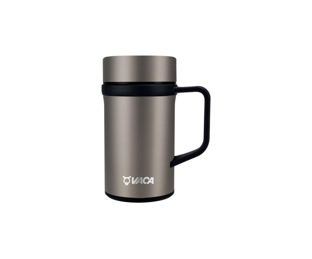 VACA - TEC Fine Bone Liner Stainless Steel Vacuum Handle Mug 450ml - Steel Grey (HCB208GY)