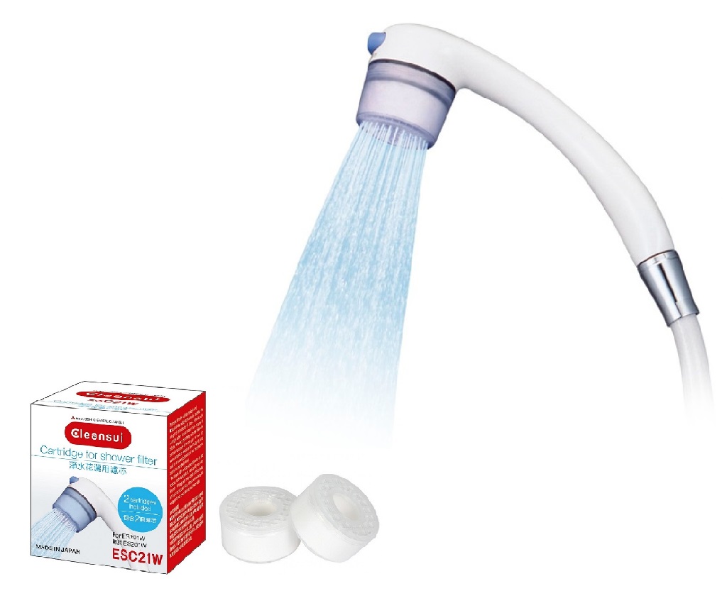 Mitsubishi ES201 Equiped Dechlorinating Water Purifying Shower Head with Extra 2 Cartridges Pack Set