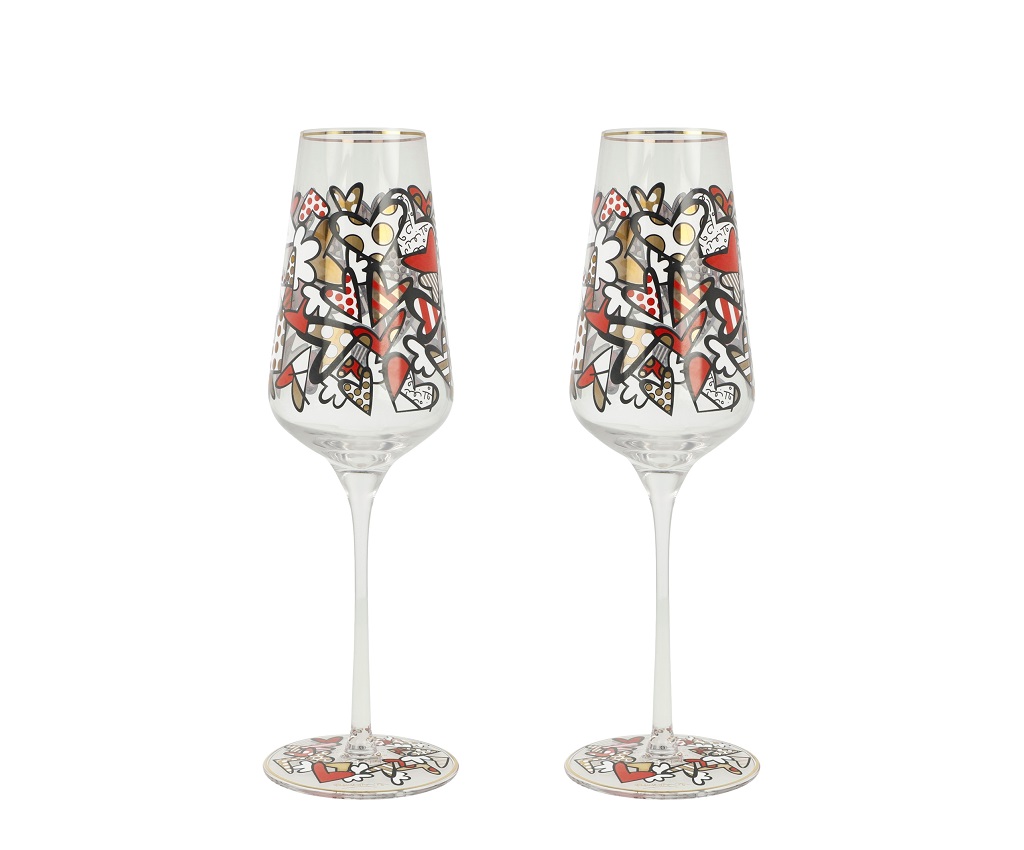 Golden All We Need is Love - Champagne Glasses Gift Set Pop Art Romero Britto