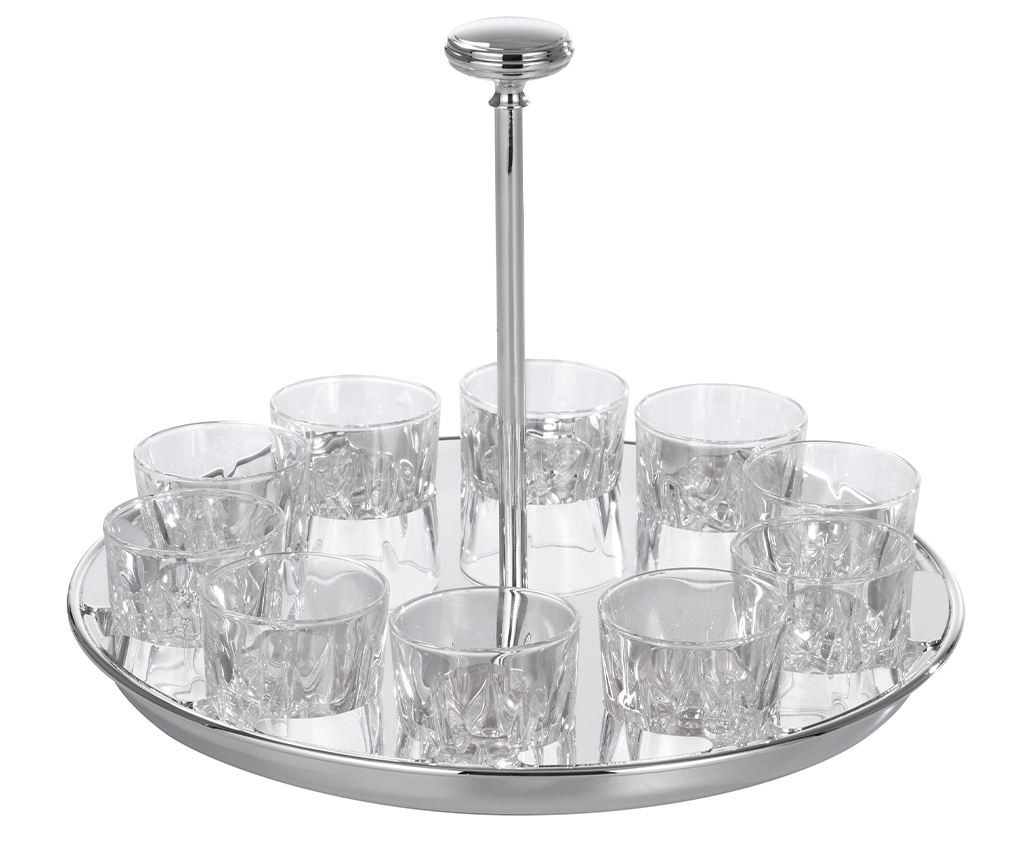 Crystal Glasses Set with Silver-Plated Stand