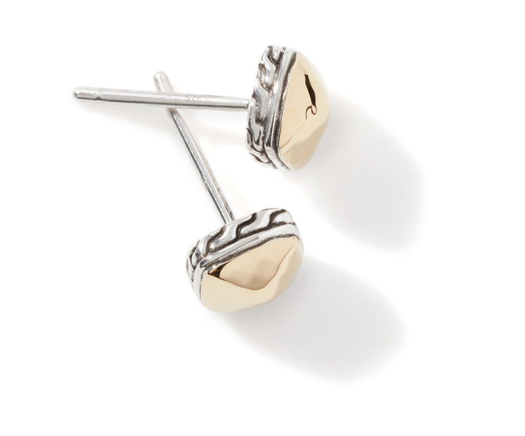 Classic Chain Hammered 18K Gold &amp; Silver Stud Earrings