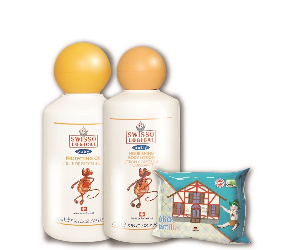 Swisso Care Set - Nourishing Body Lotion 250ml + Protecting Oil 150ml + Baby Wipes 20pcs