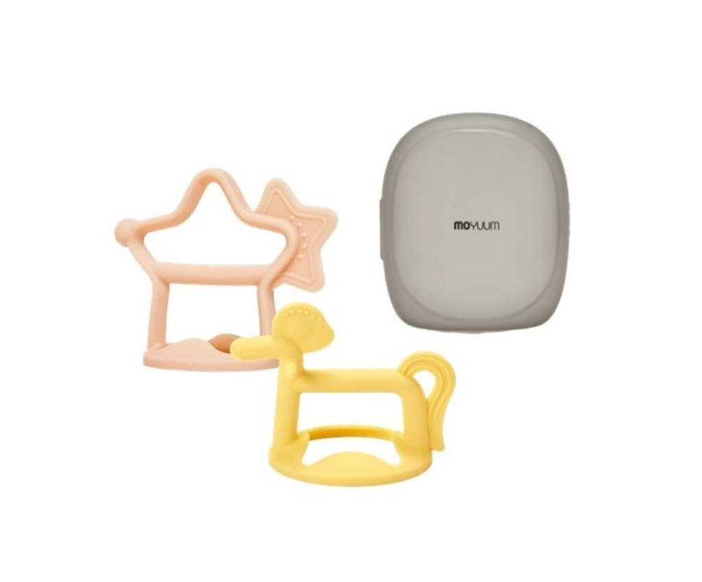白金矽膠手環式牙膠嬰兒套裝 (黃小馬及粉紅星型)