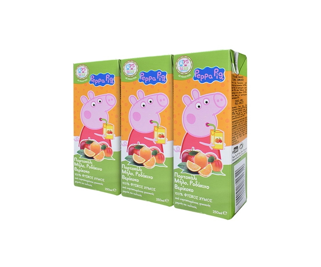 PEPPA PIG 100% 天然果汁 250ml 三包裝 (橙/蘋果/蜜桃/杏桃)