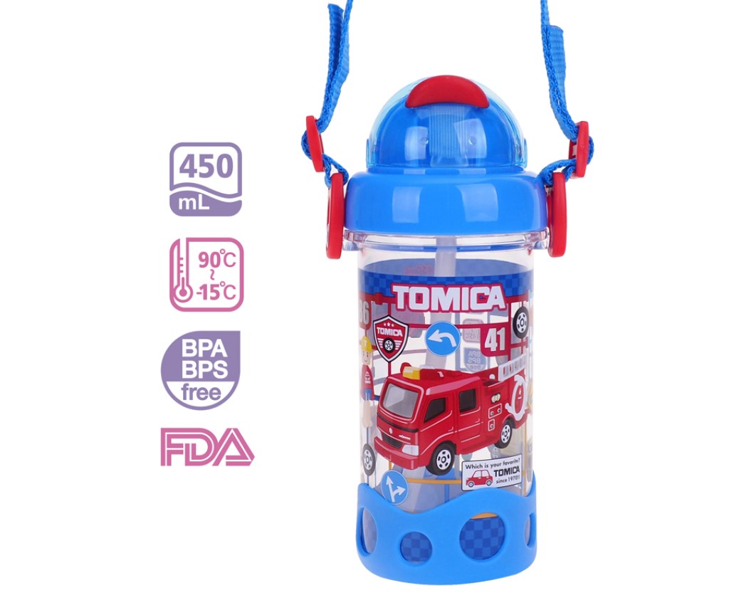 Tomica 450ml BPA &amp; BPS Free Water Bottle w/ Straw &amp; Neck Strap