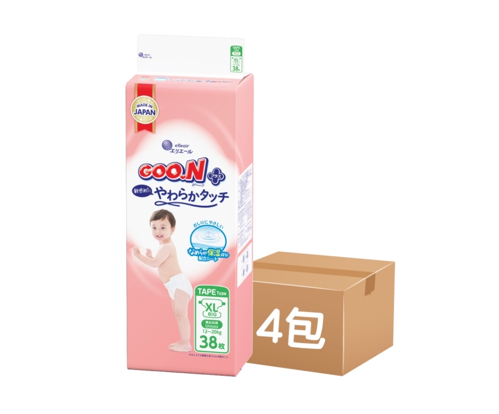 柔觸肌嬰兒紙尿片 加大碼 38片 (原箱4包)