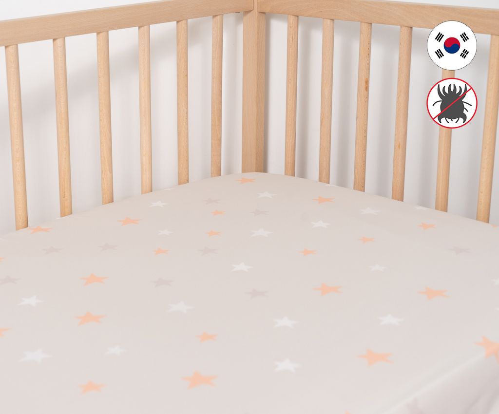 Anti-Dustmite Ultra Soft Crib Fitted Sheet - Beige Stars