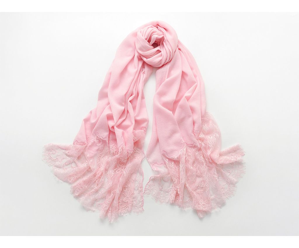 Pure wool scarves with lace (Pink)