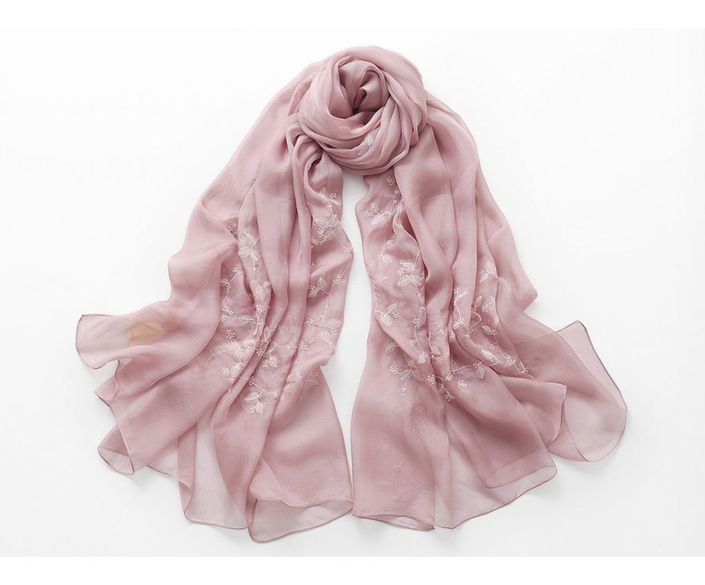 Silk chiffon scarves with embroidered