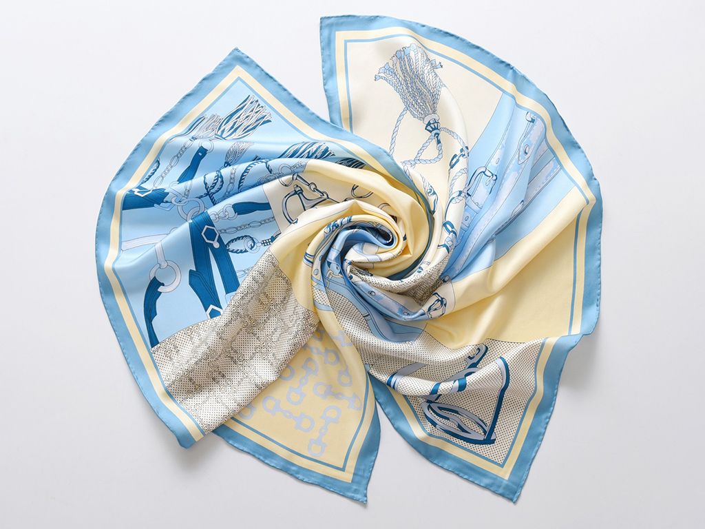 Silk twill print scarf with hand-rolled edges