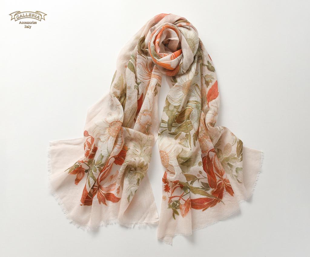 Pure Cashmere Print Scarves (Peach)
