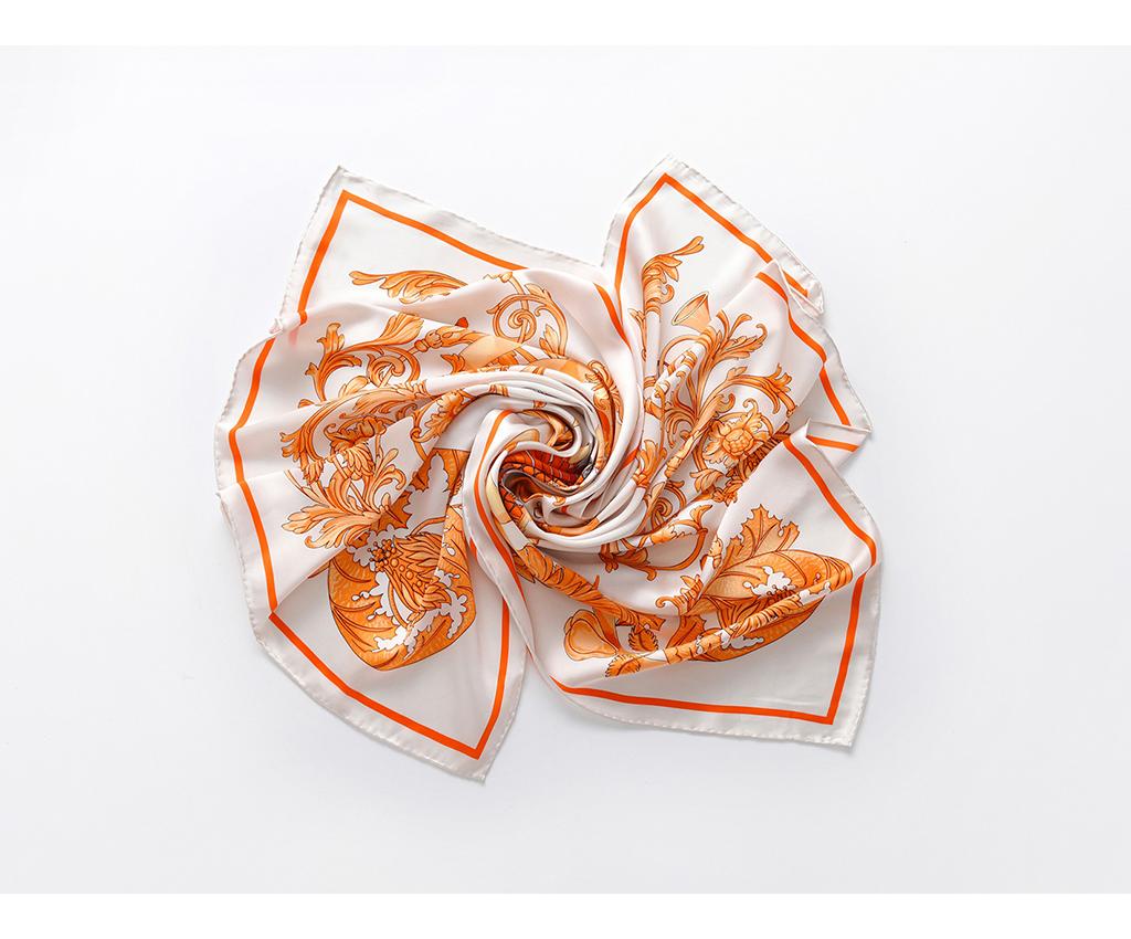 Silk satin print scarf with hand-rolled edges (ivory/orange)