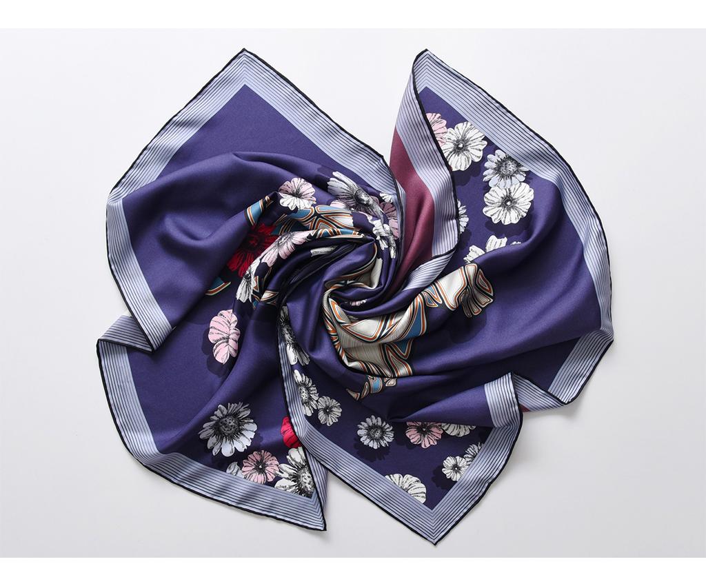 Silk twill print double-sided scarf with hand-rolled edges (navy)