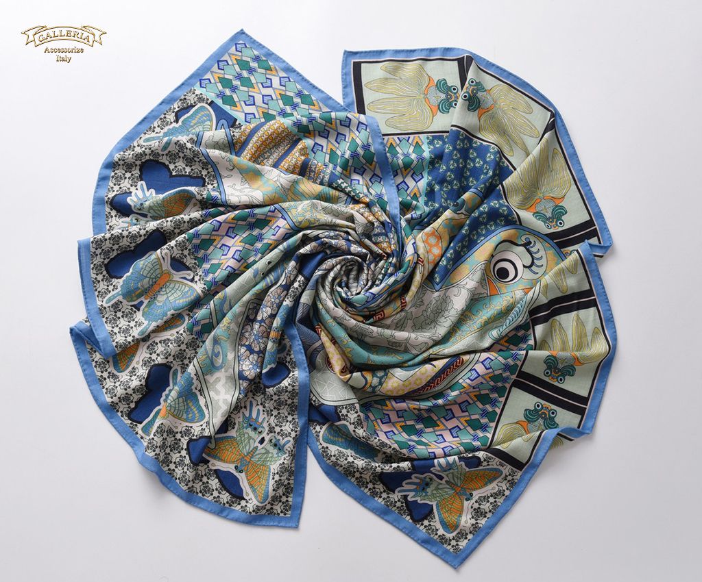 Cashmere Silk Print Scarves (Blue/Green)