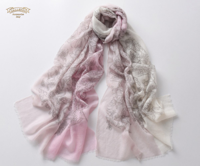 Pure Cashmere Print Scarves (Ivory/Pink)