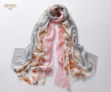 Pure Cashmere Print Scarves (Pink/Grey)