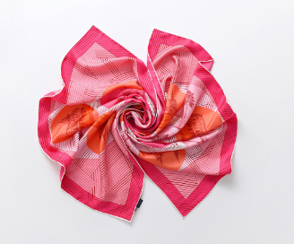Silk satin print scarf with hand-rolled edges (Fuchsia)