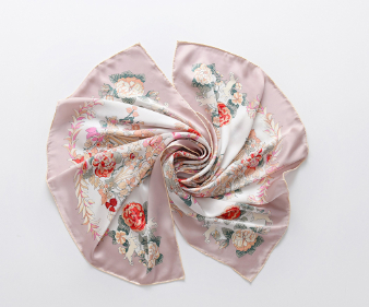 Silk satin print scarf with hand-rolled edges (Pink)