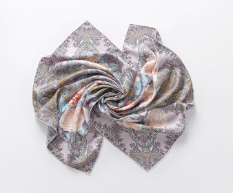 Silk twill print double-sided scarf with hand-rolled edges (Pink/Purple)