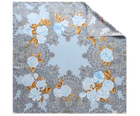 Silk twill print double-sided scarf with hand-rolled edges (Grey/L.Blue)