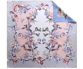 Silk twill print double-sided scarf with hand-rolled edges (Purple Blue/Pink)