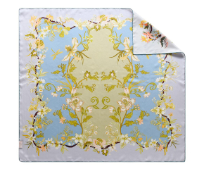 Silk twill print double-sided scarf with hand-rolled edges (Blue/grey)