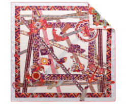 Silk twill print double-sided scarf with hand-rolled edges (red/green)