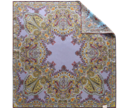 真絲手工卷邊斜紋雙面印花方巾 (紫/藍色)