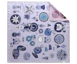 真絲手工卷邊斜紋雙面印花方巾 (紫/粉紅色)