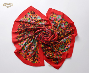 羊絨真絲印花大方巾 (紅色)