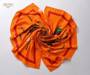 羊絨真絲印花大方巾 (橙色)