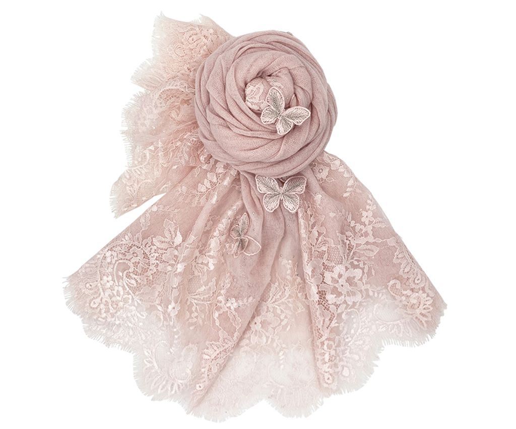 Embroidered Butterfly Cashmere Scarf- Pink