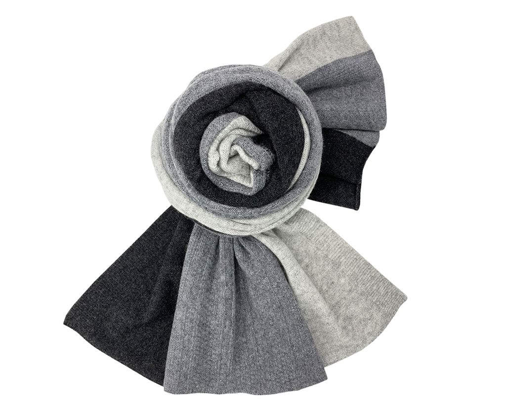 Tri-Color Cashmere Knit Shawl- Dk.Grey/Grey/Lt.Grey