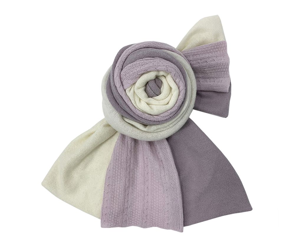 Tri-Color Cashmere Knit Shawl- Cream/Lt.Purple/Purple