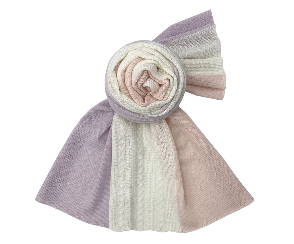 Tri-Color Cashmere Knit Shawl- Lt.Purple/Cream/Lt.Pink