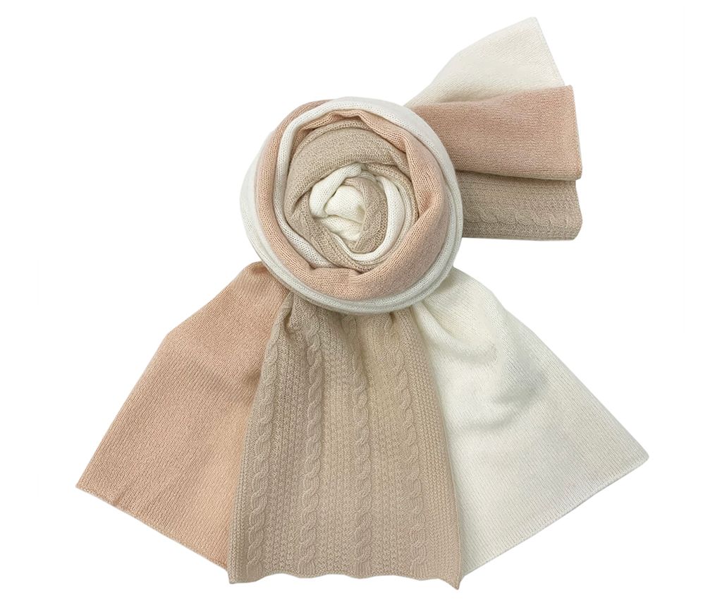 Tri-Color Cashmere Knit Shawl- Lt.Pink/Lt.Beige/White