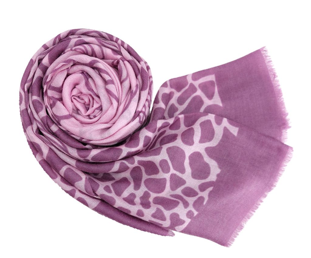 Cashmere Mixed Wool Scarf - Rose Printed, Purple