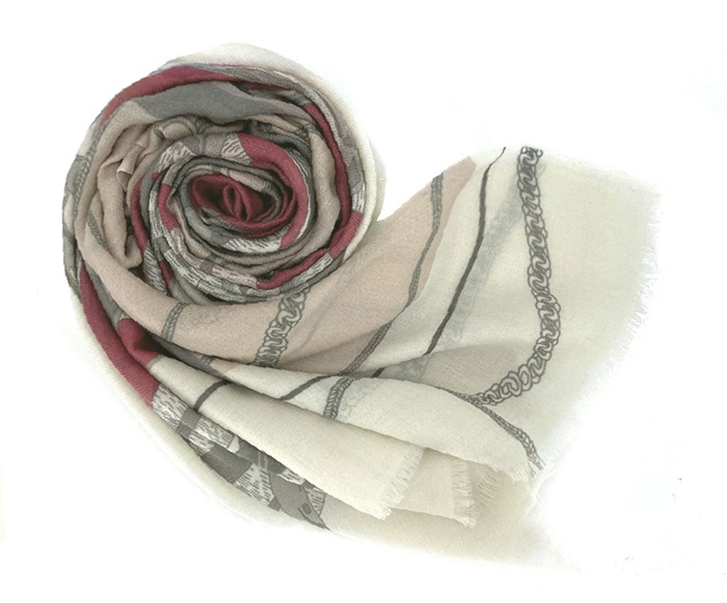 Cashmere Mixed Wool Scarf - Elegant Chains Printed, Red