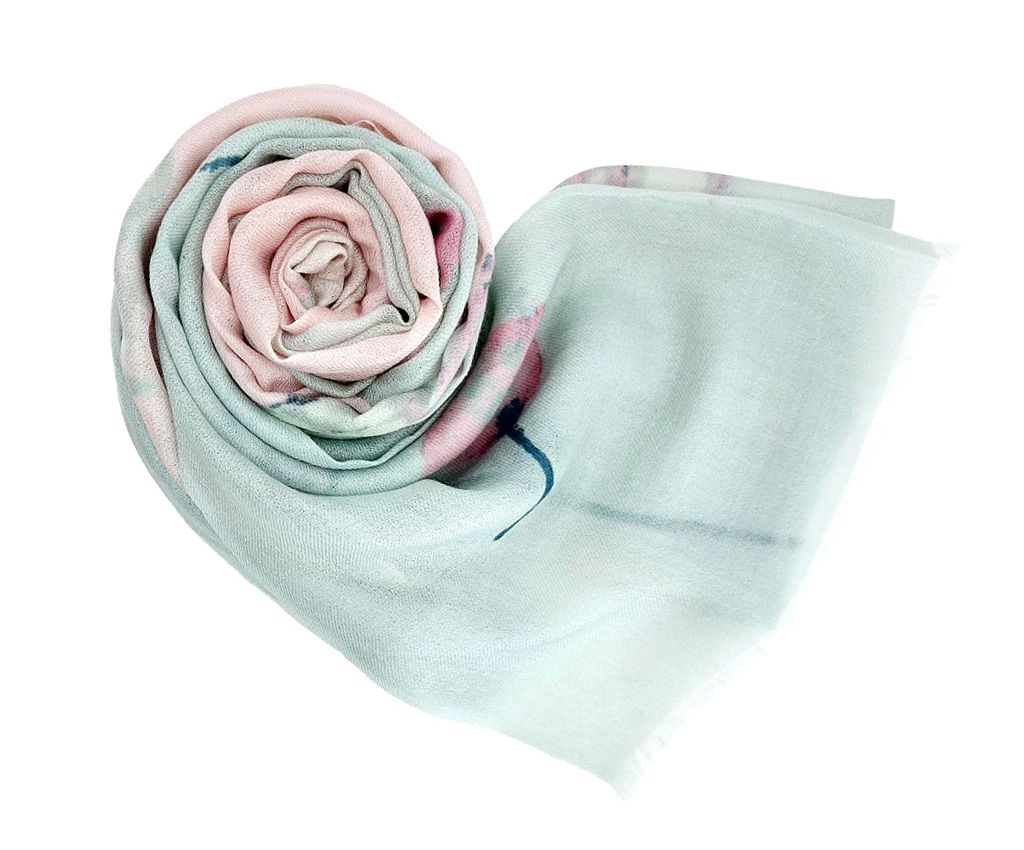 Cashmere Mixed Wool Scarf - Carnation Printed, Grey