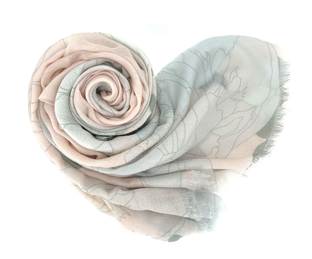 Cashmere Mixed Wool Scarf - Rhododendron Printed, Pink