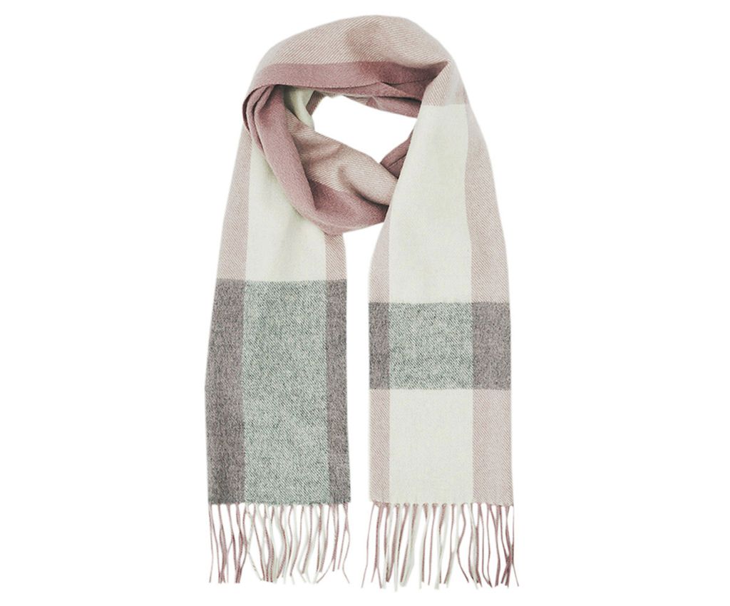 100% Cashmere Plaid Scarf- Purple/Grey/White